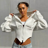 Zipper Hoodie Cardigan Y2K Ins Fashion Street Long Sleeve Corset Jacket Women Clothing - pluto essentials 