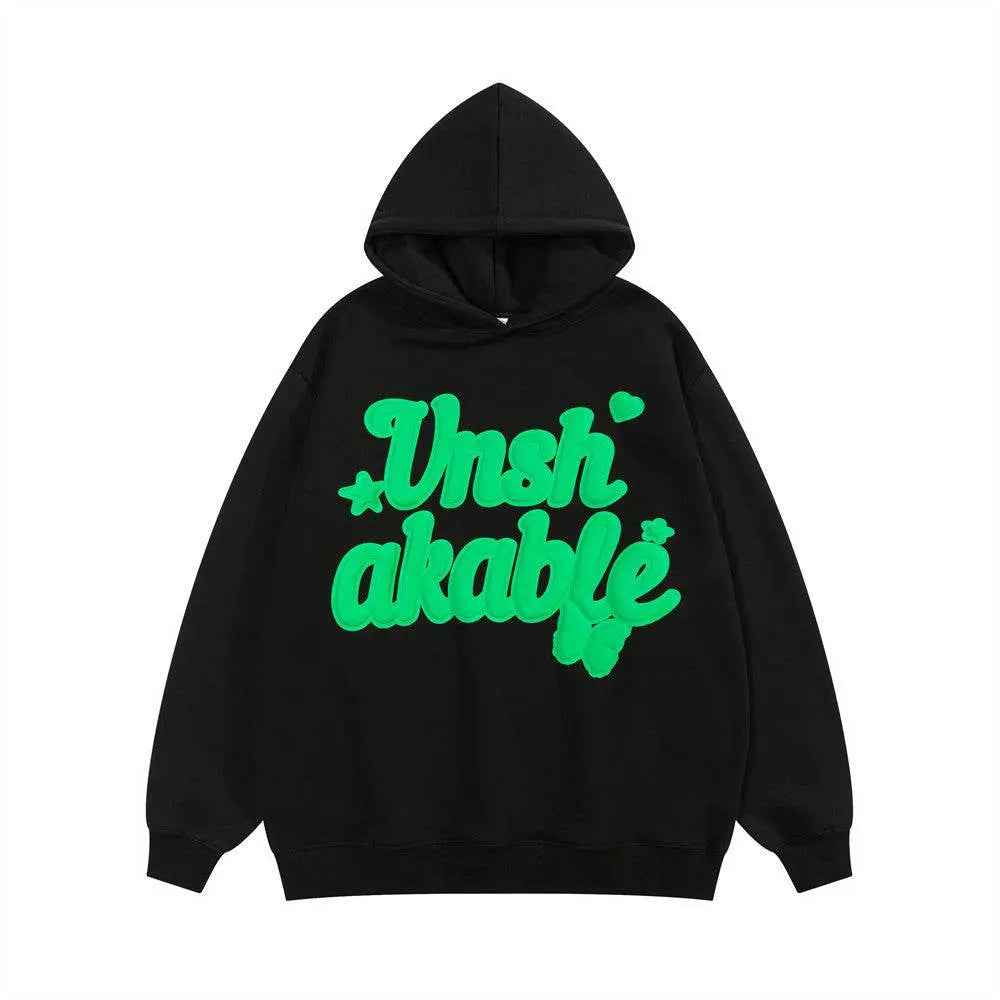 Foam Letter Printed Hoodie Men - pluto essentials 