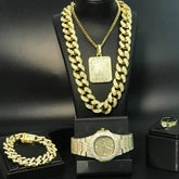 Hiphop hiphop full diamond cuban necklace men set - pluto essentials 