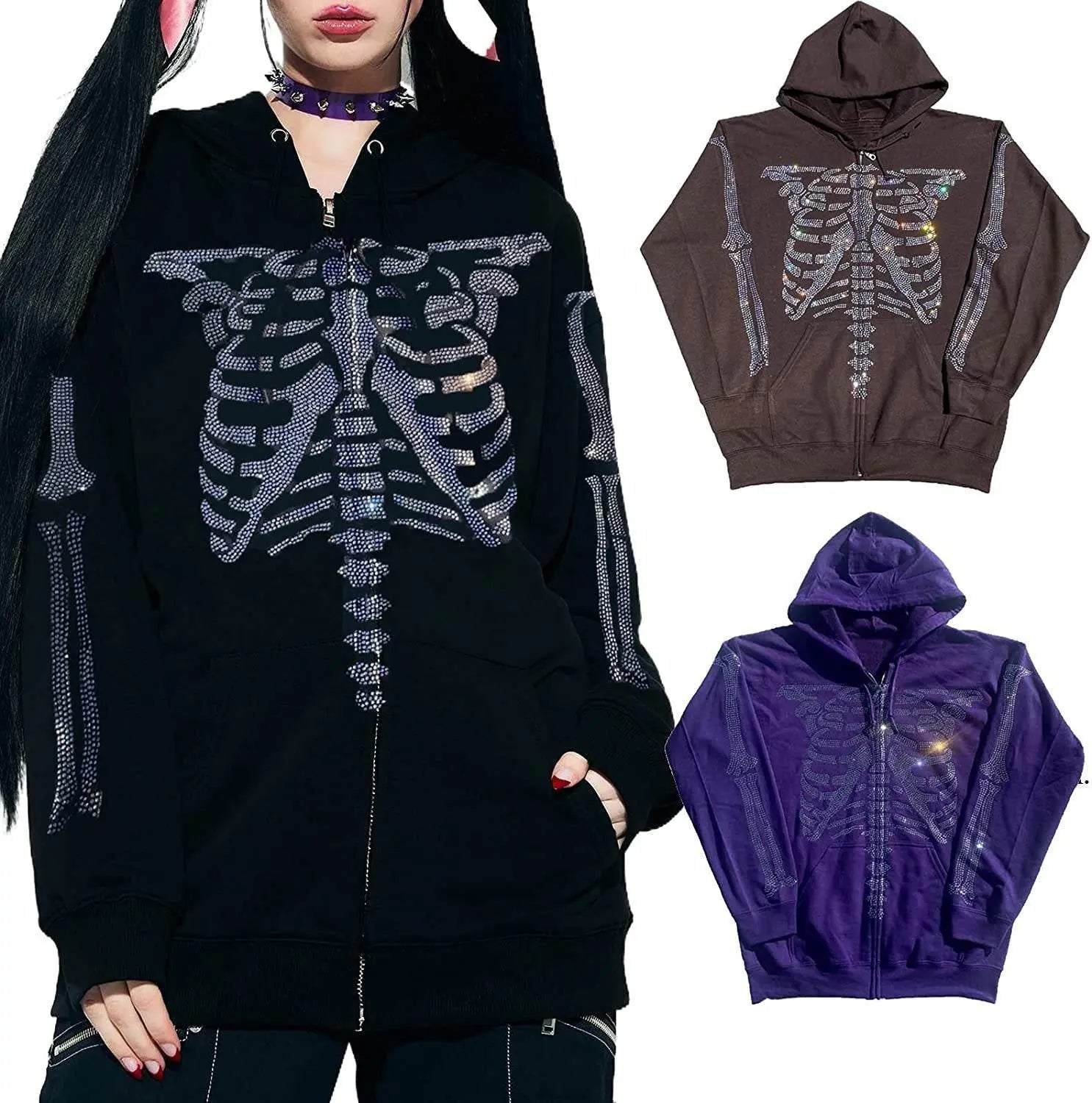 Oversized Glitter Rhinestone Hoodie Women&