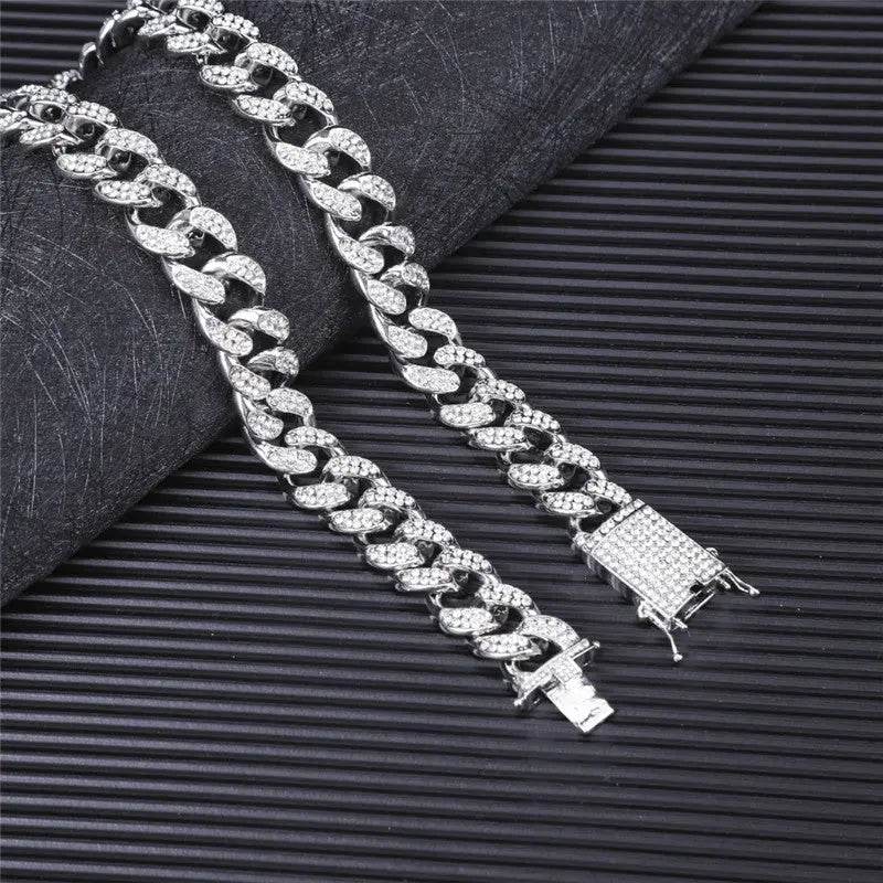 Hiphop hiphop full diamond cuban necklace men set - pluto essentials 