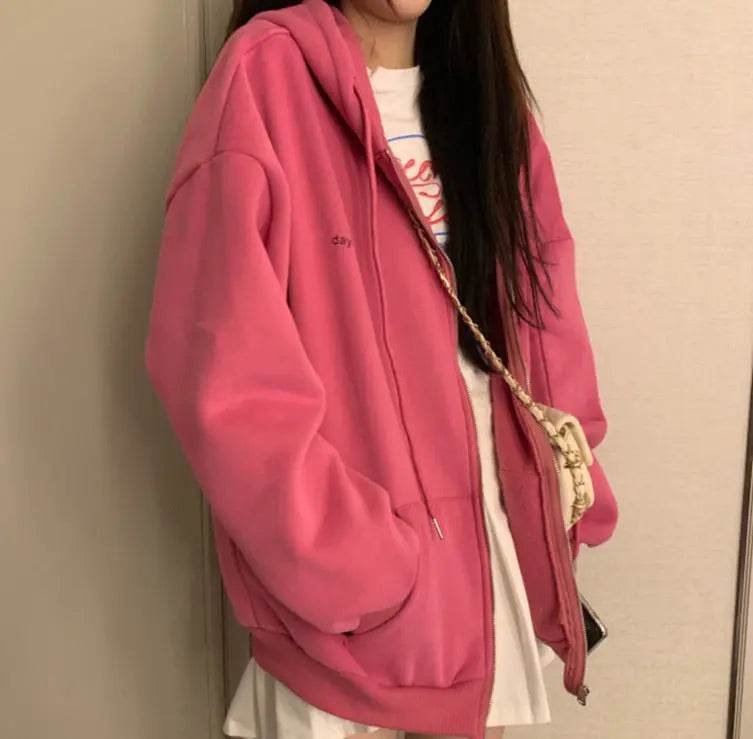 Brown Y2K Aesthetic Hoodies Women Zip Up Sweatshirt Hooded - pluto essentials 