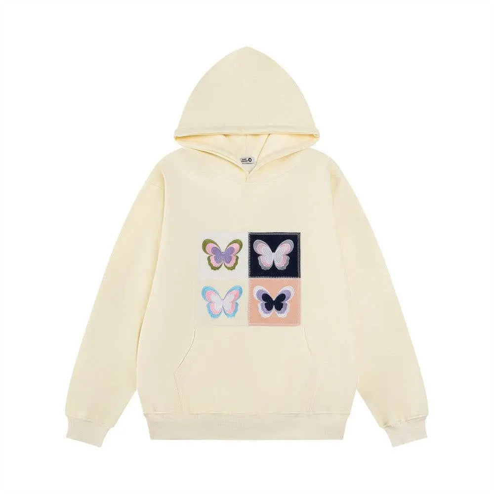 Butterfly Patch Embroidered Hoodie Men - pluto essentials 