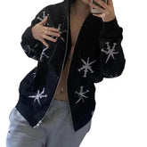 Rhinestone Gothic Streetwear Green Zipup Hoodie - pluto essentials 