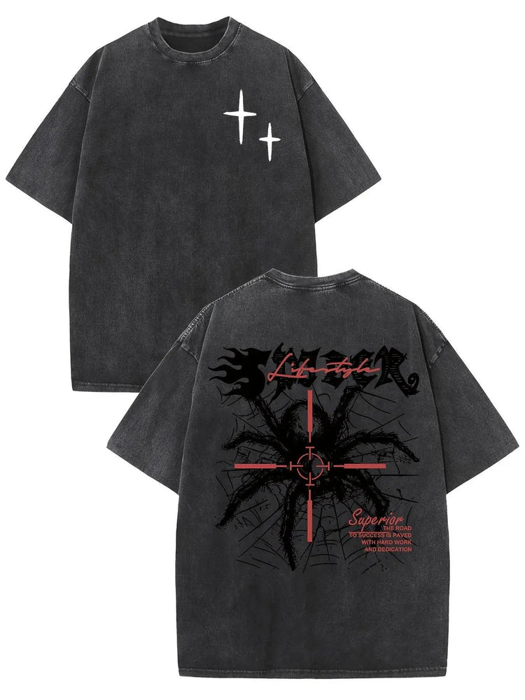 Retro Harajuku Street Spider Double-sided t-shirt - pluto essentials 