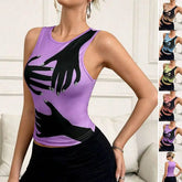 Y2K Printed Tank Vest INS Fashion Streetwear Round Neck Sleeveless Top Summer Women&