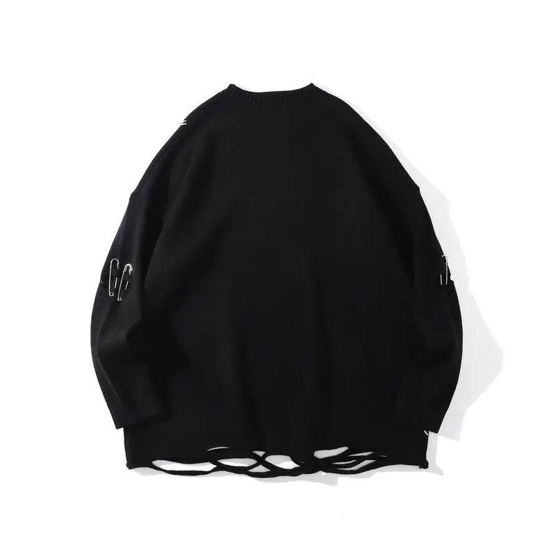 High Street Diablo Funeral Street Color Blocking Hole Sweater - pluto essentials 