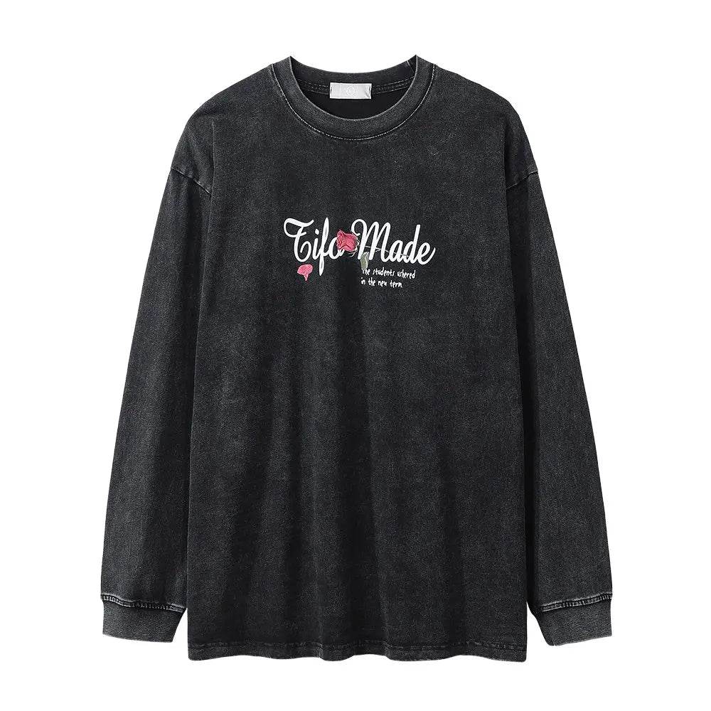 Fashion Brand Fried Street Rose Long Sleeve Men&
