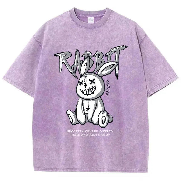 Cute Rabbit Print T-shirt Breathable T-shirt Streetwear - pluto essentials 