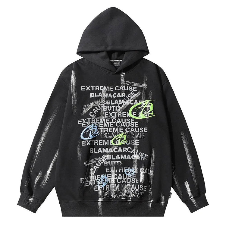 Fashion Letter Graffiti Printed Hoodie Men - pluto essentials 