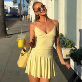 Sexy V-neck Suspender Dress Y2K Fashion Slim Ruffled Short Dresses For Women Clithing - pluto essentials 