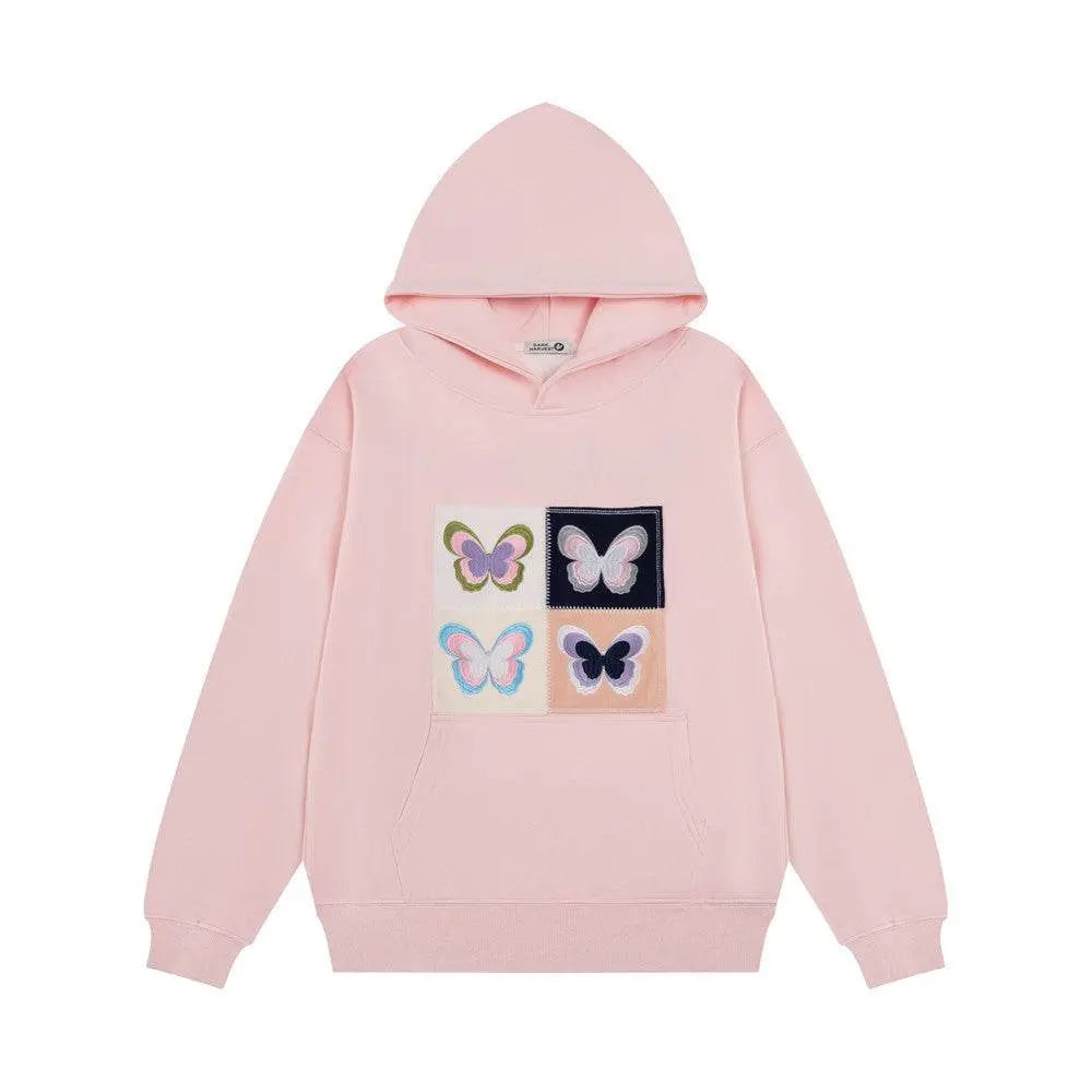 Butterfly Patch Embroidered Hoodie Men - pluto essentials 