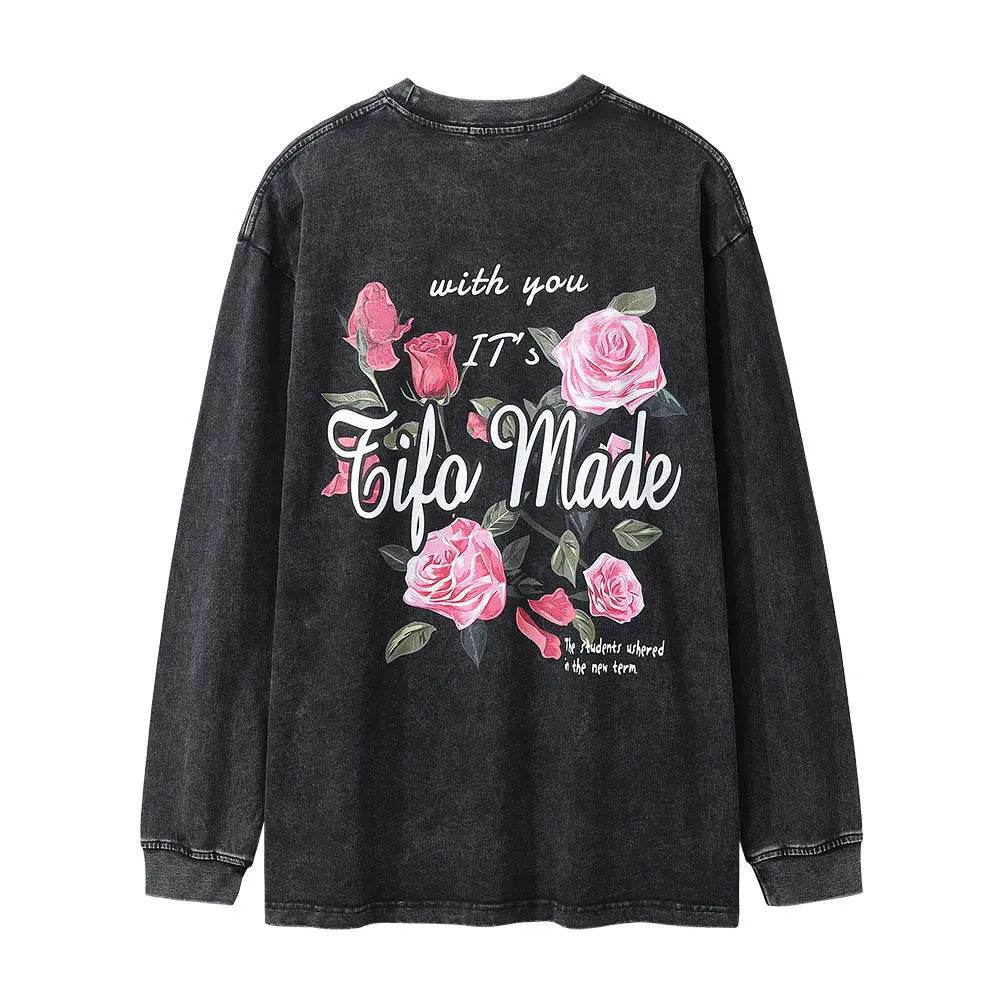 Fashion Brand Fried Street Rose Long Sleeve Men&