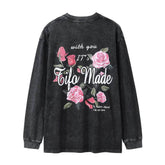 Fashion Brand Fried Street Rose Long Sleeve Men&