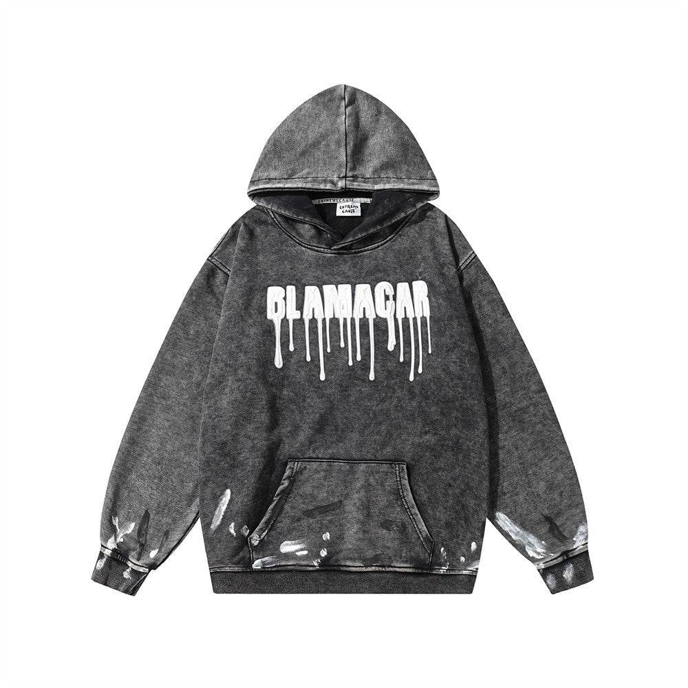 Fashion Wash Letters Printed Hoodie Men - pluto essentials 