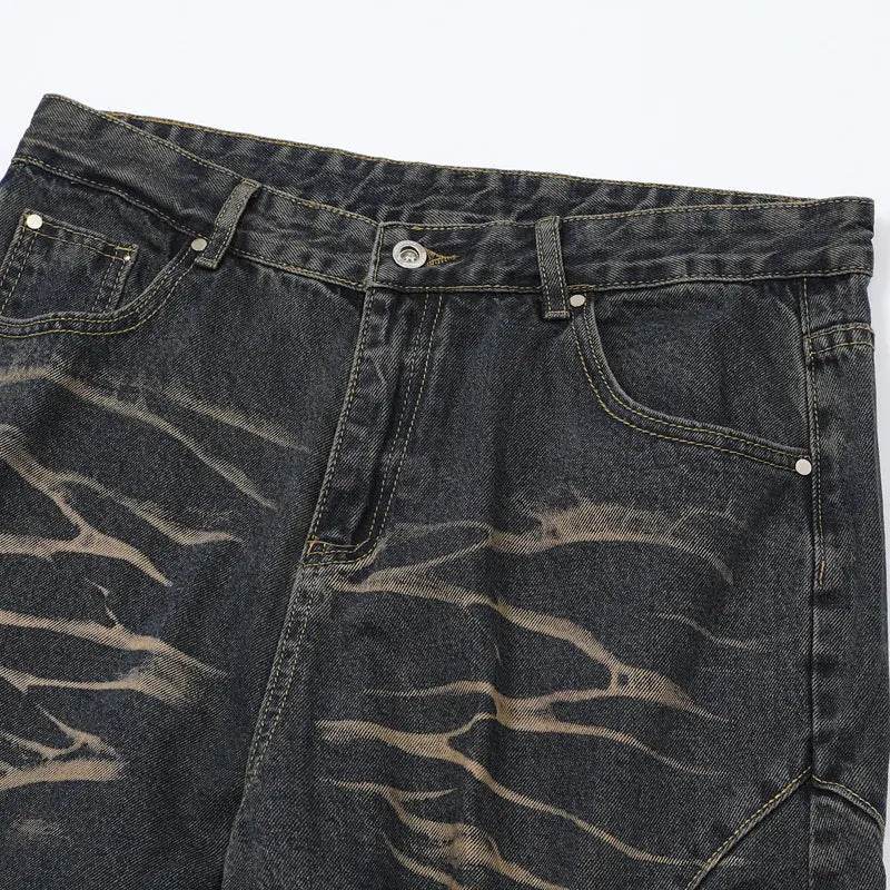 Real Shot American Street High Street Personality Denim Trousers - pluto essentials 