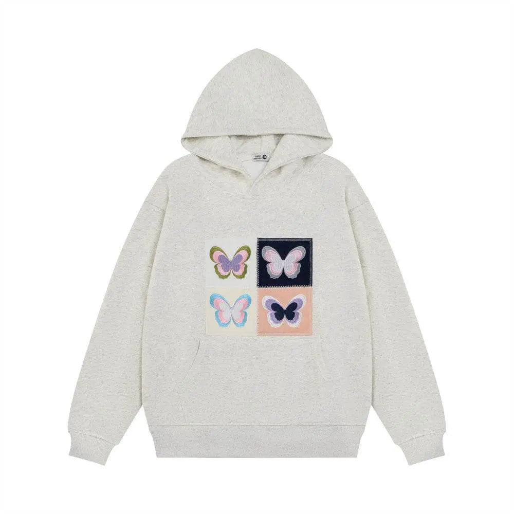 Butterfly Patch Embroidered Hoodie Men - pluto essentials 