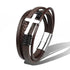 Stainless Steel Leather Cross Brown Black Bracelet Men Hiphop Jewelry - pluto essentials 