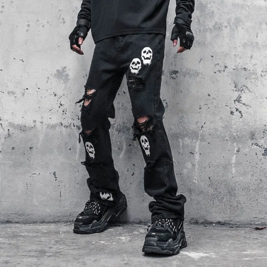 Skull And Crossbones Distressed Jeans Men - pluto essentials 