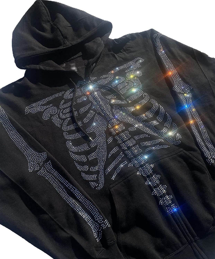 Oversized Glitter Rhinestone Hoodie Women&