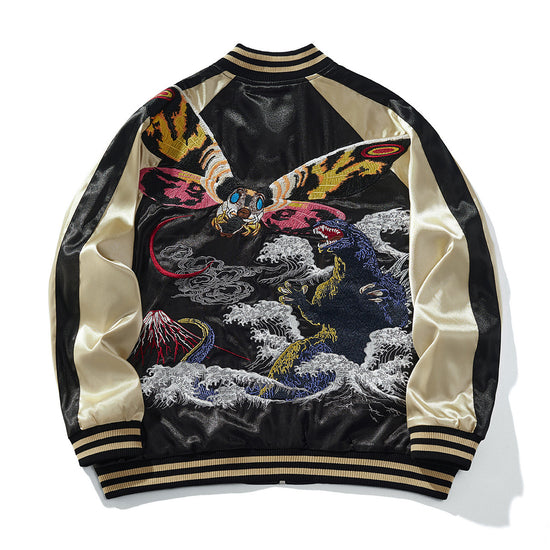 Heavy Duty Embroidered Dragon Mens Casual Streetwear Baseball Jacket