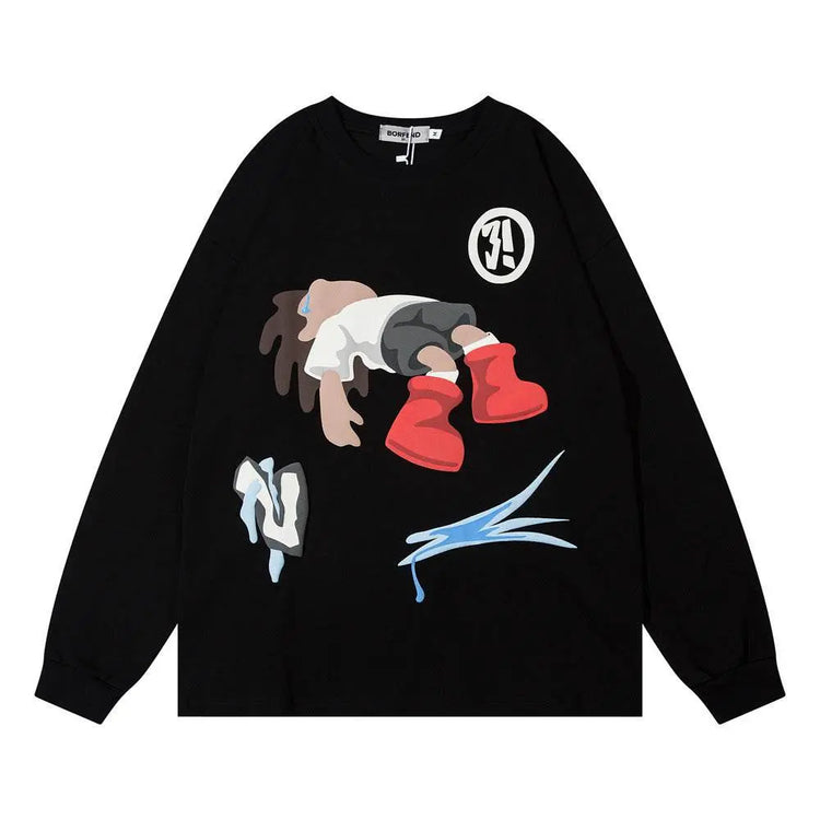Cartoon Printed Crew Neck Sweatshirt Men - pluto essentials 