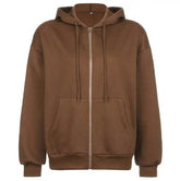 Brown Y2K Aesthetic Hoodies Women Zip Up Sweatshirt Hooded - pluto essentials 