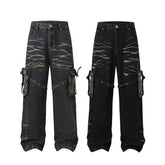 Real Shot American Street High Street Personality Denim Trousers - pluto essentials 