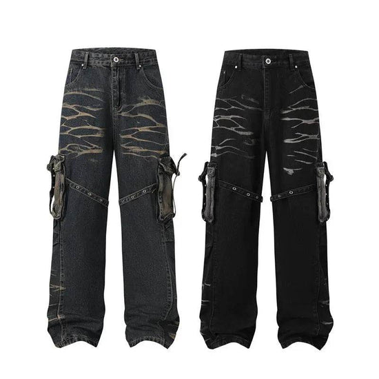 Real Shot American Street High Street Personality Denim Trousers - pluto essentials 