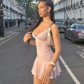 Sexy V-neck Suspender Dress Y2K Fashion Slim Ruffled Short Dresses For Women Clithing - pluto essentials 