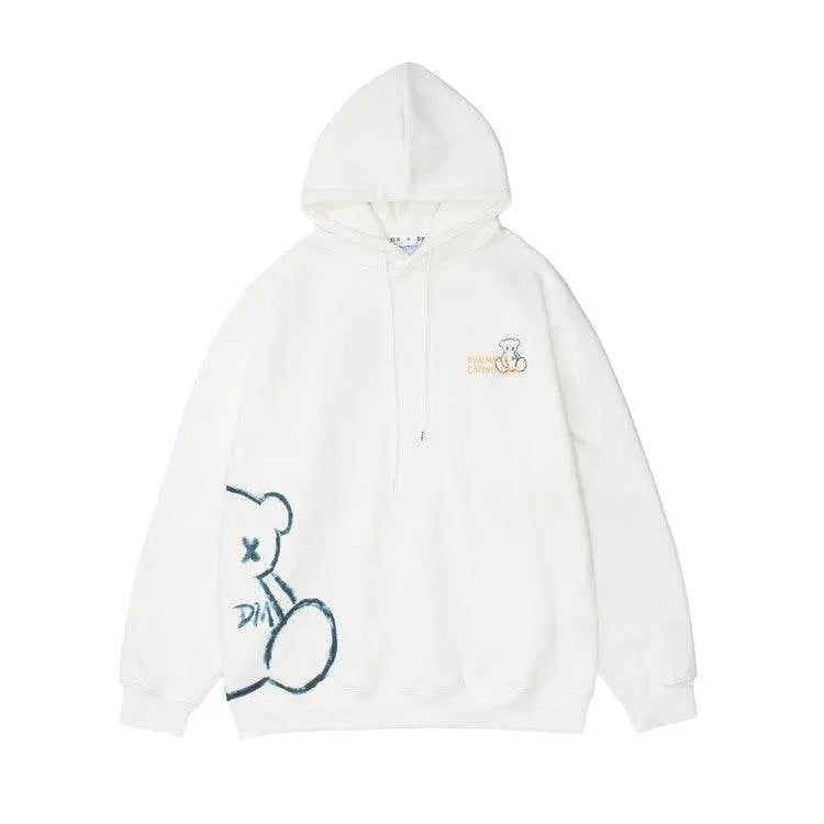 Bear Print Hooded Sweatshirt Men - pluto essentials 