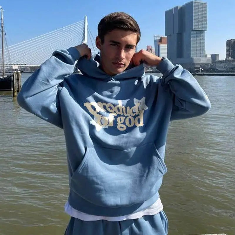 Pocket Drawstring Printed Hoodie Men - pluto essentials 