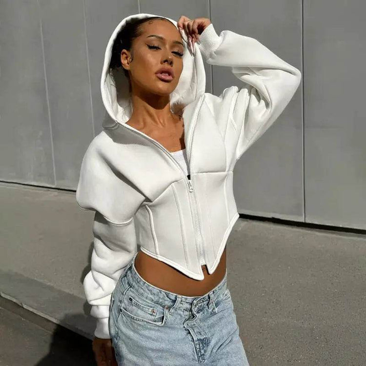 Zipper Hoodie Cardigan Y2K Ins Fashion Street Long Sleeve Corset Jacket Women Clothing - pluto essentials 