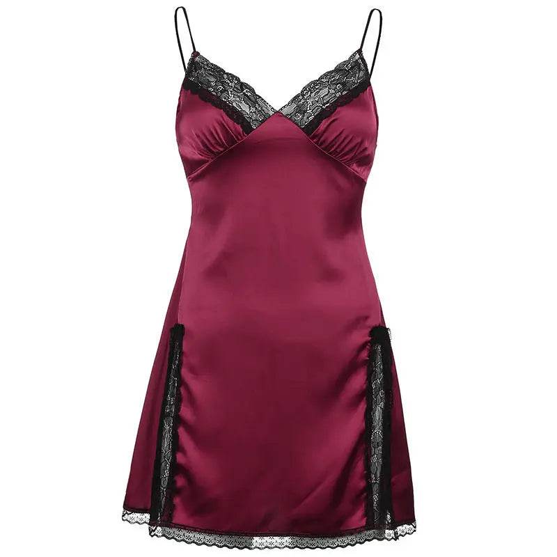 Sweetown Y2K Aesthetic Cute Satin Mini Dress Women Lace - pluto essentials 