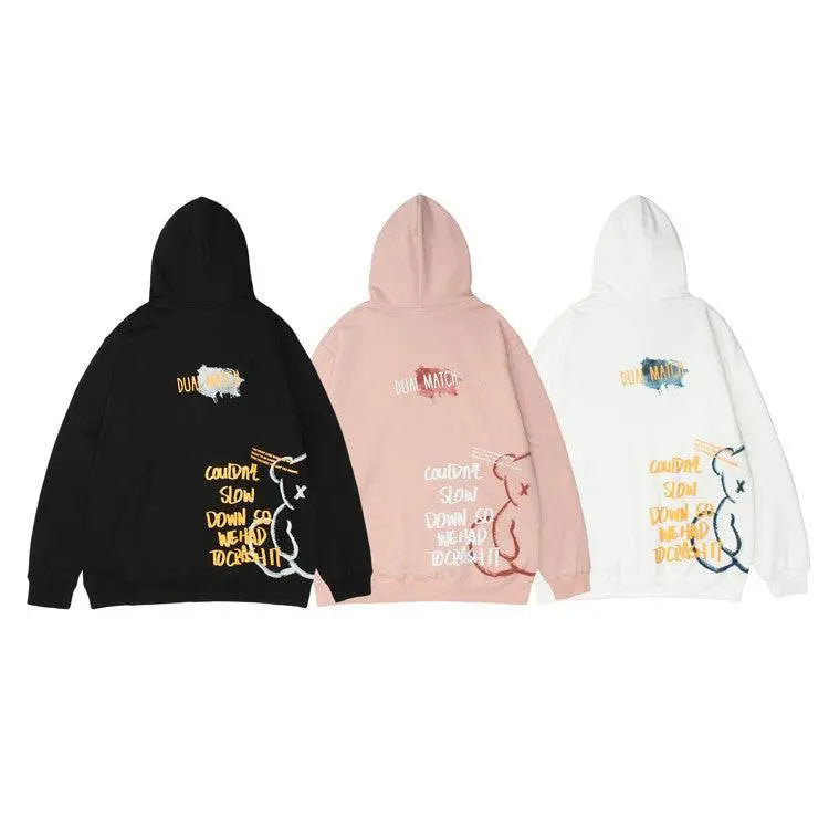 Bear Print Hooded Sweatshirt Men - pluto essentials 