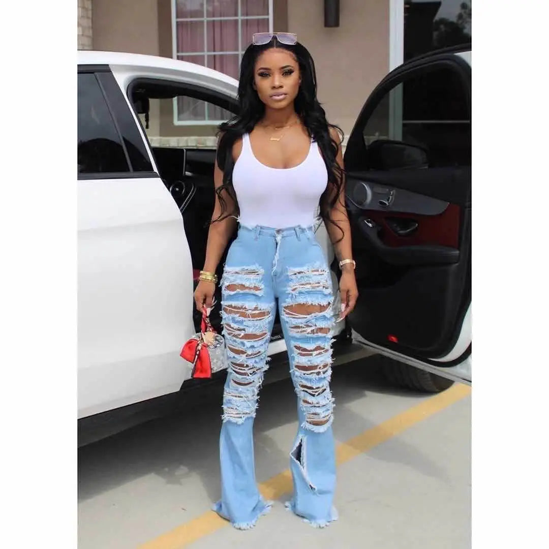 street trend flared denim pants - pluto essentials 