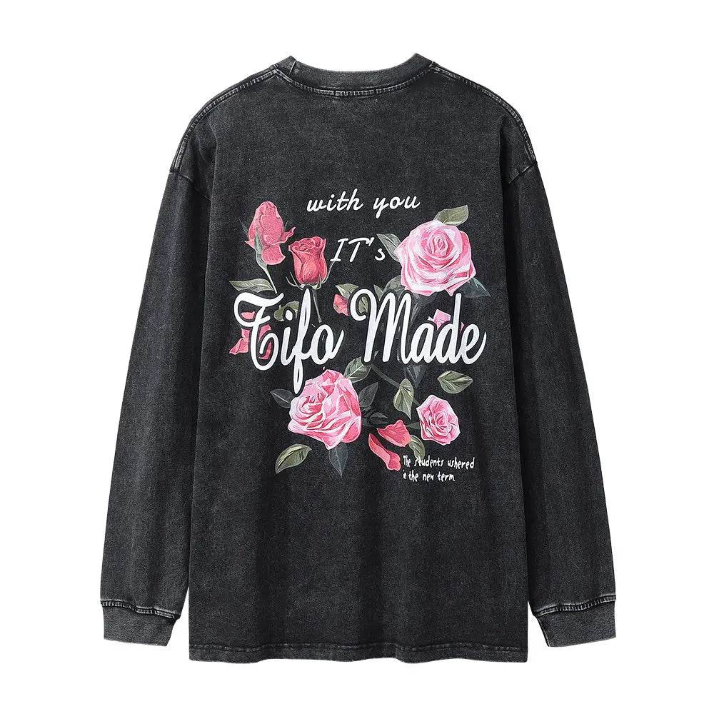 Fashion Brand Fried Street Rose Long Sleeve Men&