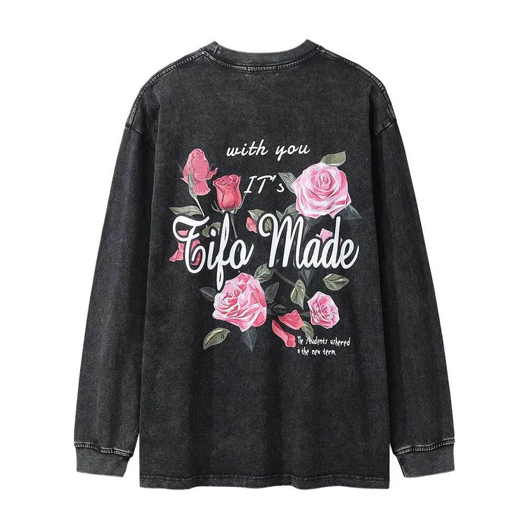 Fashion Brand Fried Street Rose Long Sleeve Men&