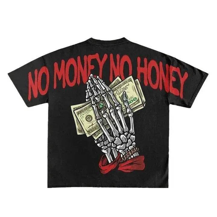 High Street Skull Money Printing Oversized Pattern Gothic Cotton T-shirt Harajuku Couple Y2g Shirt Short Sleeve - pluto essentials 