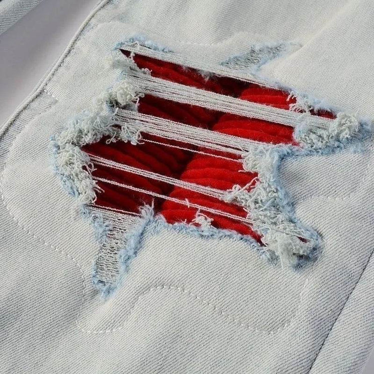 custom ripped jeans (patched red) - pluto essentials 