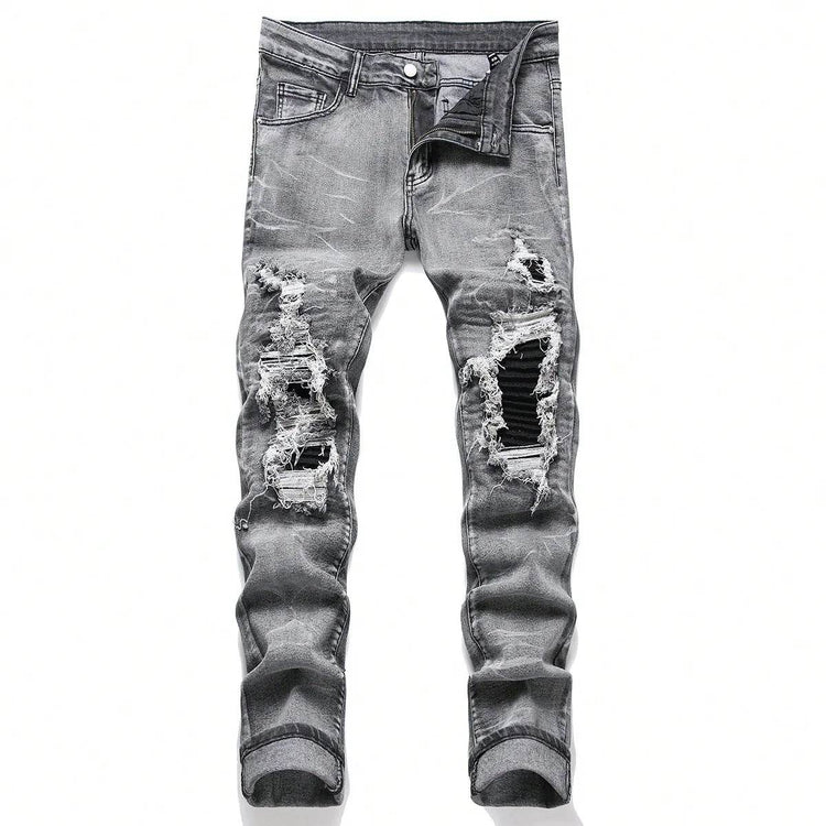 custom ripped jeans (patched black) - pluto essentials 