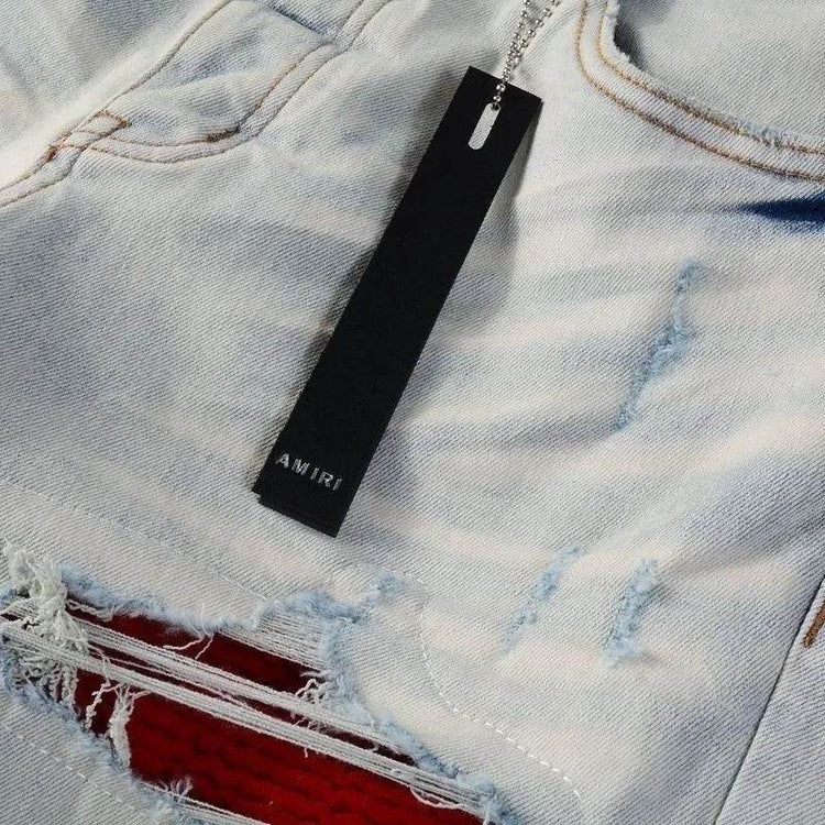 custom ripped jeans (patched red) - pluto essentials 