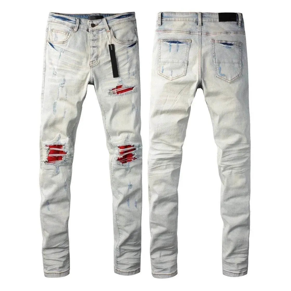custom ripped jeans (patched red) - pluto essentials 