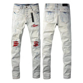 custom ripped jeans (patched red) - pluto essentials 