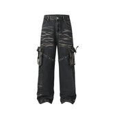 Real Shot American Street High Street Personality Denim Trousers - pluto essentials 