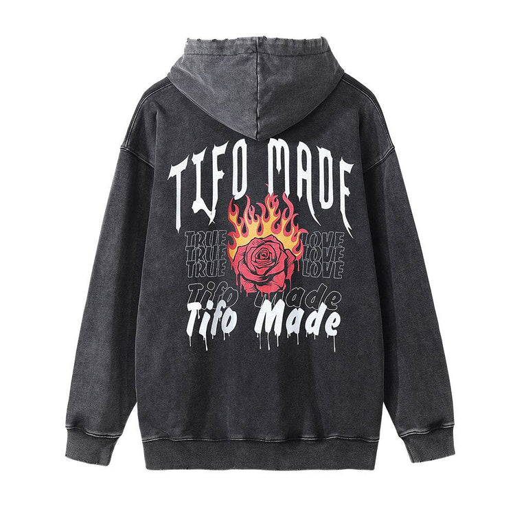 Rose Flame Printed Hoodie Men - pluto essentials 