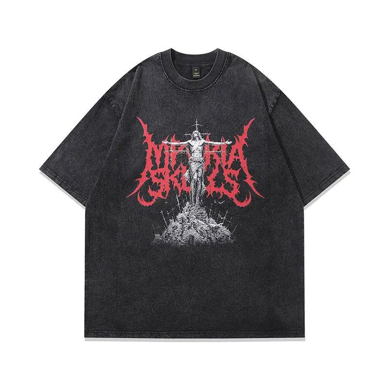 American Hiphop Cartoon Vintage Print Half Sleeve T-shirt Men - pluto essentials 