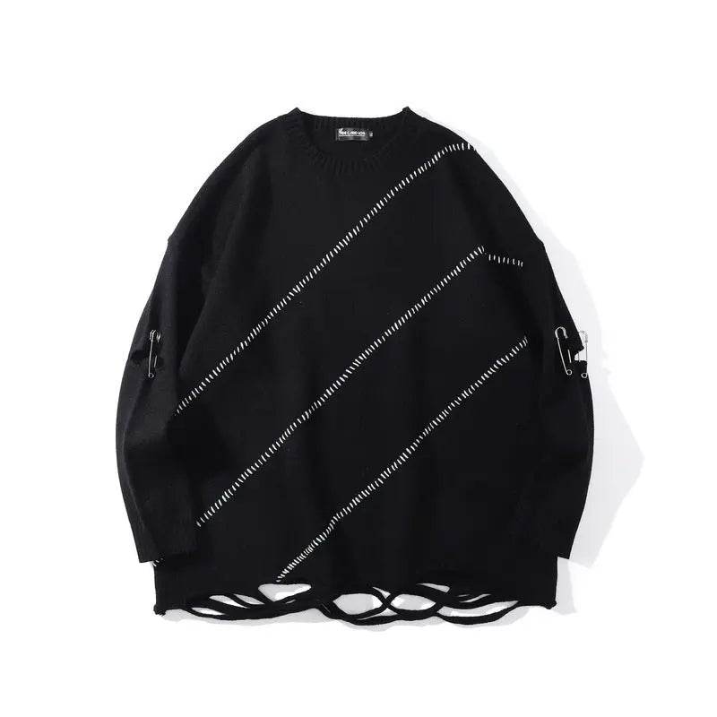 High Street Diablo Funeral Street Color Blocking Hole Sweater - pluto essentials 
