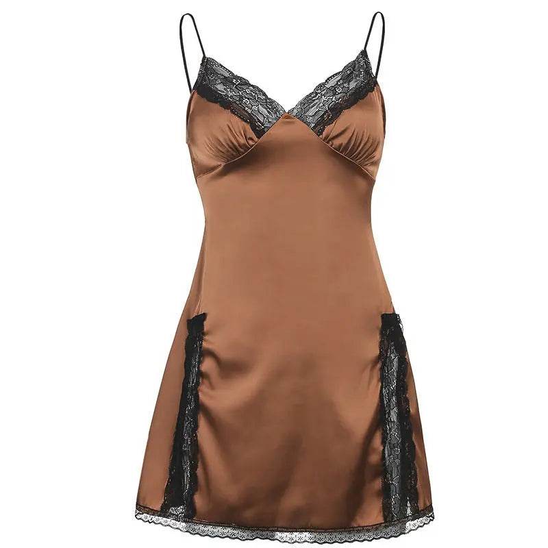 Sweetown Y2K Aesthetic Cute Satin Mini Dress Women Lace - pluto essentials 