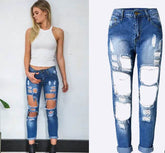 Ripped Jeans High Waist Women Ripped Hole Knee Skinny Pants - pluto essentials 